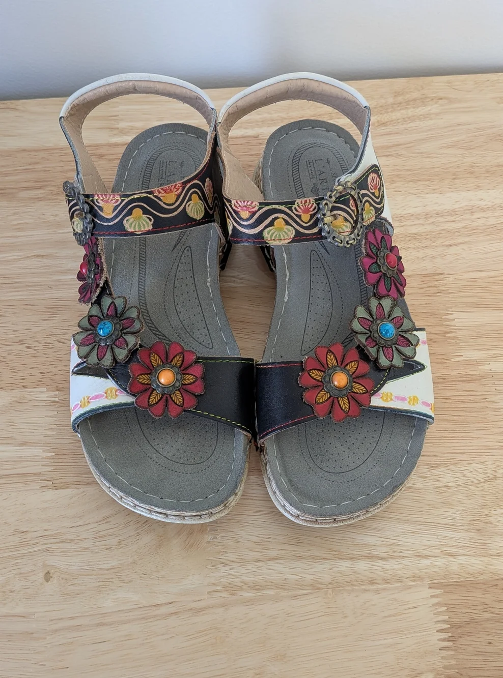 Spring Step L'artiste Nadira Floral Leather Sandal Size 37/7 Art To Wear - Picture 2 of 9